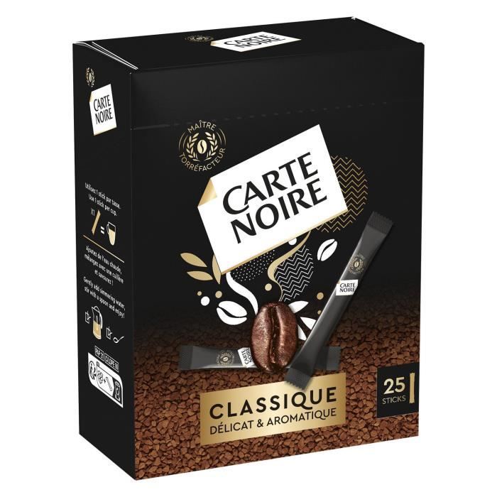 LOT DE 5 - CARTE NOIRE - Café soluble Classique - boite de 25 sticks