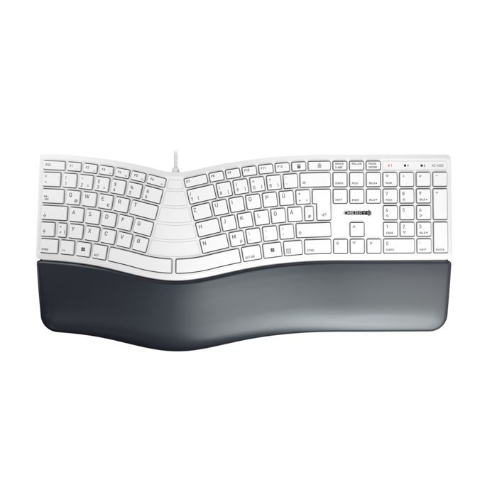 Clavier ergonomique CHERRY KC 4500 ERGO – Disposition allemande (QWERTZ) – Blanc – Touches multimédias