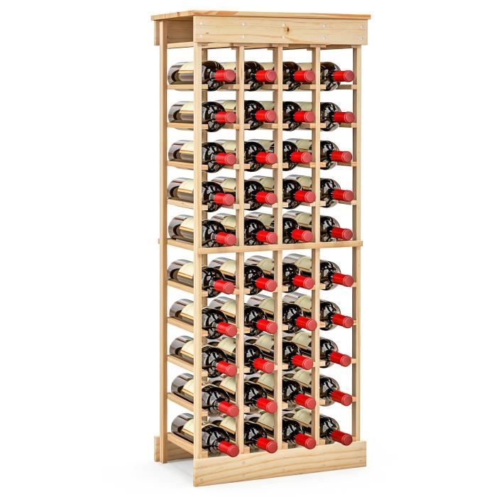 costway porte-bouteilles en bois de pin massif pour 40 bouteilles étagère casier à vin modulable pour bar, cuisine 46,5x27,5x113 cm