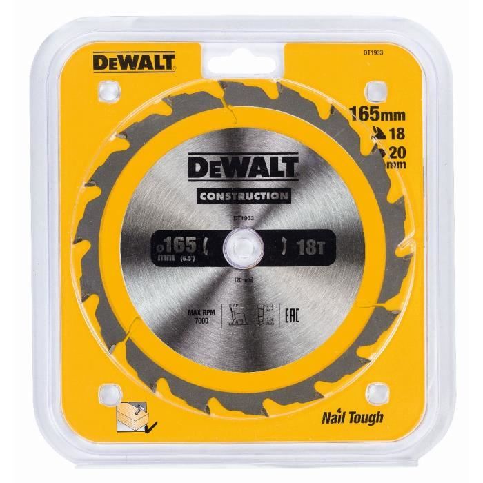 DeWALT Lame de scie circulaire, 165-20 mm, 18 dents - DT1933-QZ
