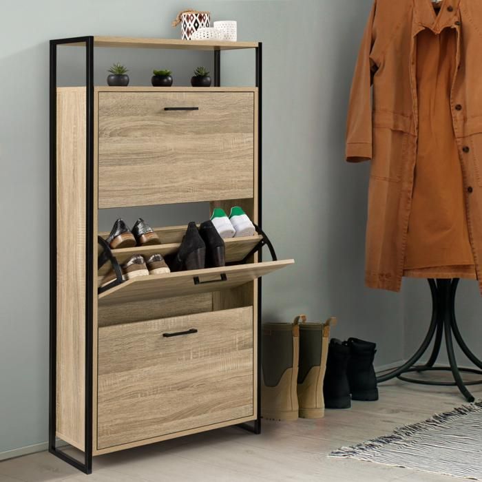 IDMARKET Meuble à chaussures 18 paires LUIS 3 portes avec étagère supérieure design industriel IDMARKET Meuble à chaussures 18 paires LUIS 3 portes avec étagère supérieure design industriel