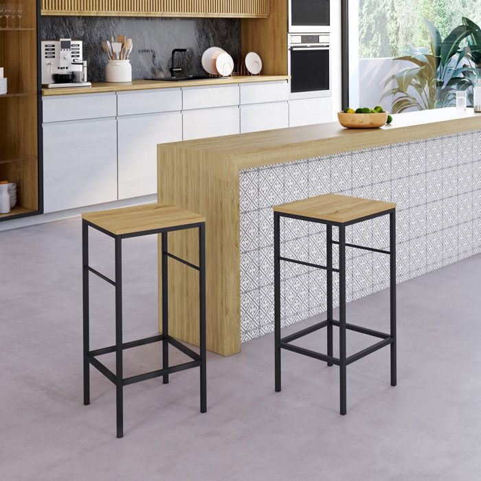 IDMARKET Lot de 2 tabourets de bar DETROIT design industriel IDMARKET Lot de 2 tabourets de bar DETROIT design industriel