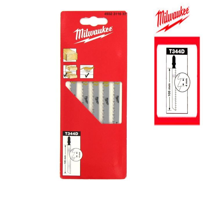 Pack de 5 lames scie sauteuse MILWAUKEE bois 105 mm denture de 4 mm 4932311633