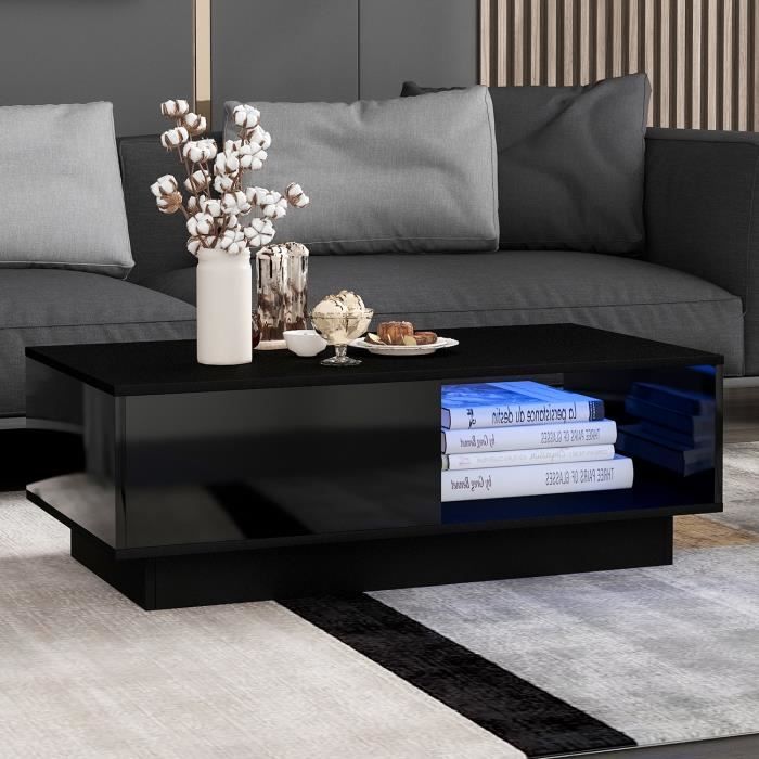 Table Basse Salon à LED YITAHOME – Avec étagère Réglable Et éclairage RGB – Design Moderne Blanc Brillant