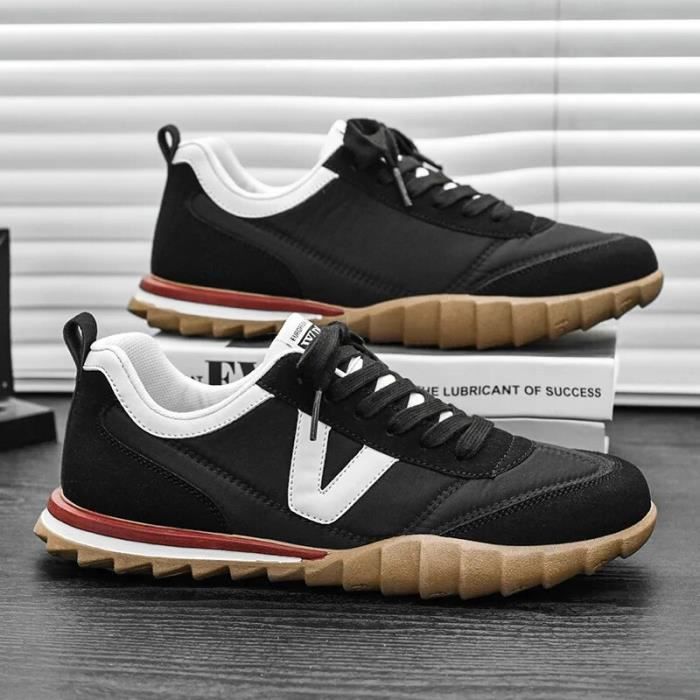 Chaussures De Sport Homme Noir 42-47 - Baskets Loisirs Cuir Antidérapantes Randonnée Fitness