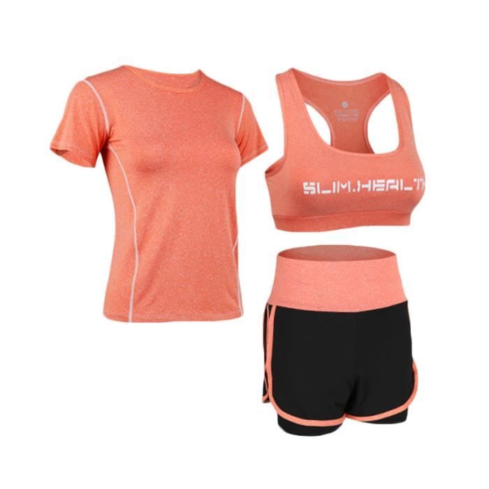Ensemble de Vêtement de Sport Femme 3 Pièces - Marque - Modèle - Orange -  Fitness - Col Rond Orange - Cdiscount Sport