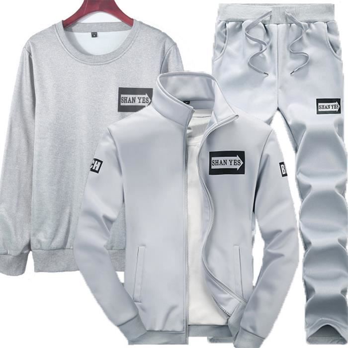 Ensemble Survêtement - XD529 - Veste Pantalon et Pull - Gris - Coupe-Vent - Manches Longues