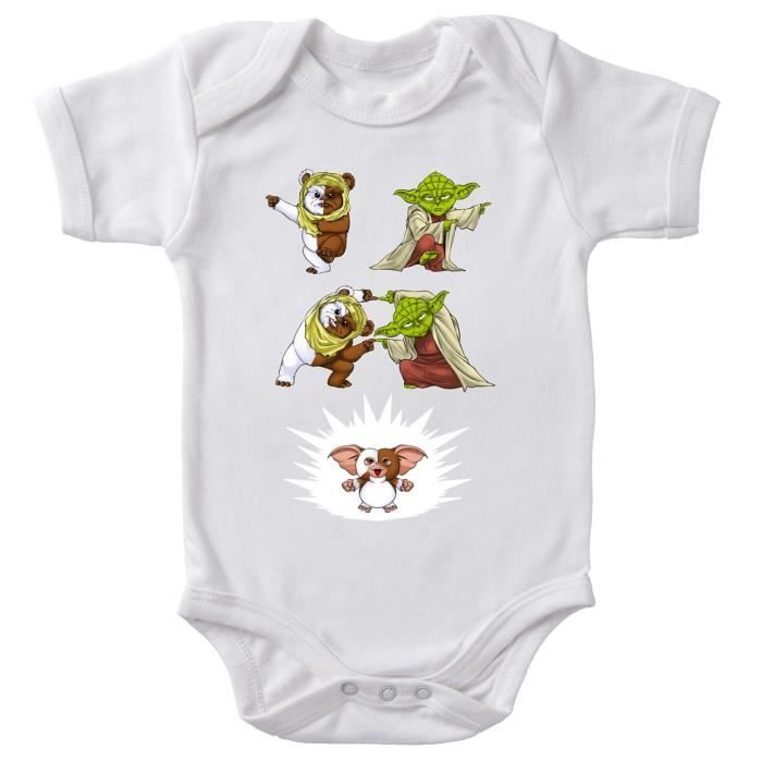 Body Bebe Manches Courtes Blanc Parodie Star Wars Gremlins Yoda Un Ewok Et Gizmo Fusion Yaha Body Bebe De Qualite Blanc Cdiscount Pret A Porter