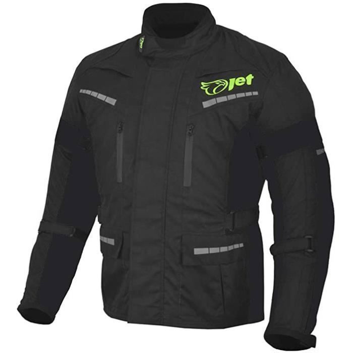 Jet Blouson Veste Moto Homme Imperméable avec Armure Textile Noir Fluro (Noir)