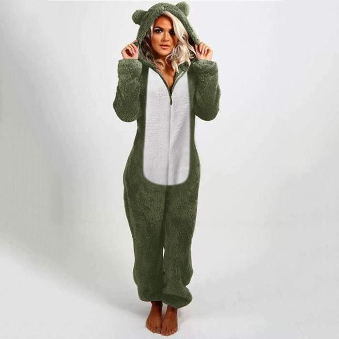 Combinaison Pyjama Femme Hiver, Barboteuse Polaire Capuche VêTement En  Peluche Nuit Adulte Costume Loungewear GrenouillèRe Unisexe