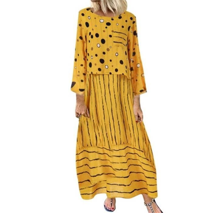 Robe Été Femme Mi Longue Lin Bohème Chic - Imprimé Floral, Col Rond, Sans Manches, Fluide