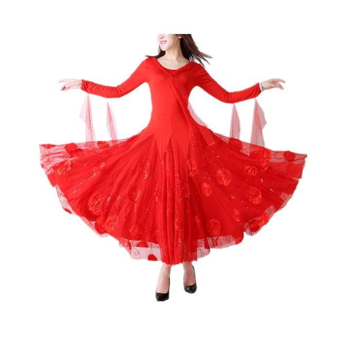 Femmes Robe Latin Tango Manches Longues Valse Danse Robe