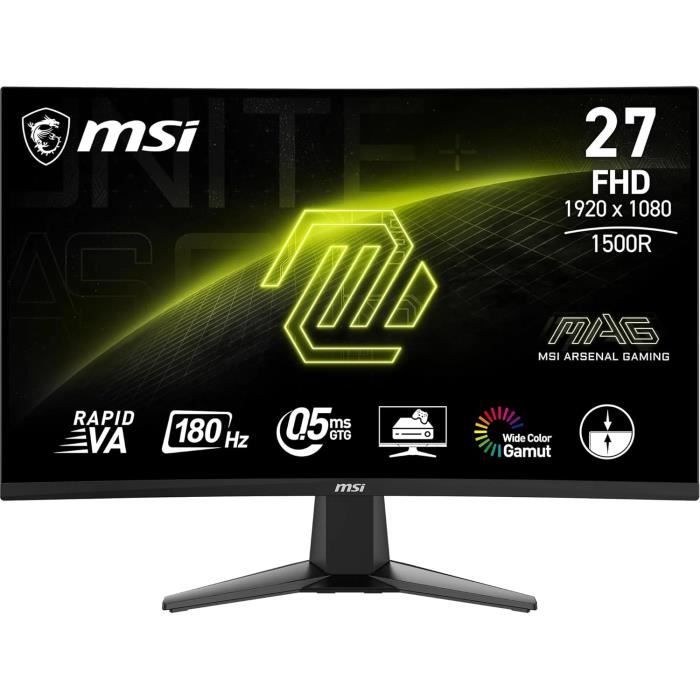MSI MAG 27C6F écran Gaming incurvé FHD de 27" Dalle Rapid VA 1920 x 1080 180 Hz / 0 5ms GtG Min. Adaptive Sync DP 1. HDMI CEC - vue 7