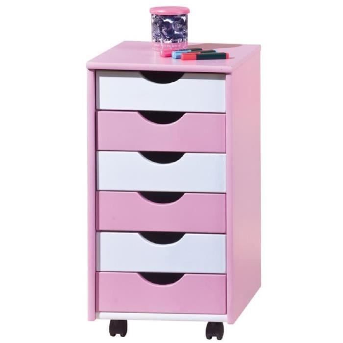 caisson de bureau - paris prix - school - 6 tiroirs - rose & blanc