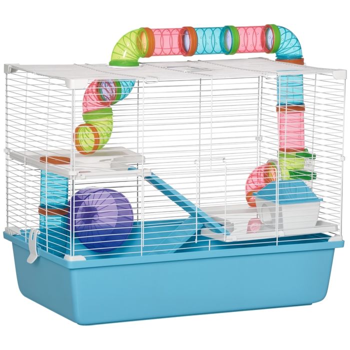 Cage pour hamsters - PawHut - rat rongeur 3 niveaux tunnel biberon eau roue maisonnette - plastique - 59x36x47cm Cage pour hamsters - PawHut - rat rongeur 3 niveaux tunnel biberon eau roue maisonnette - plastique - 59x36x47cm