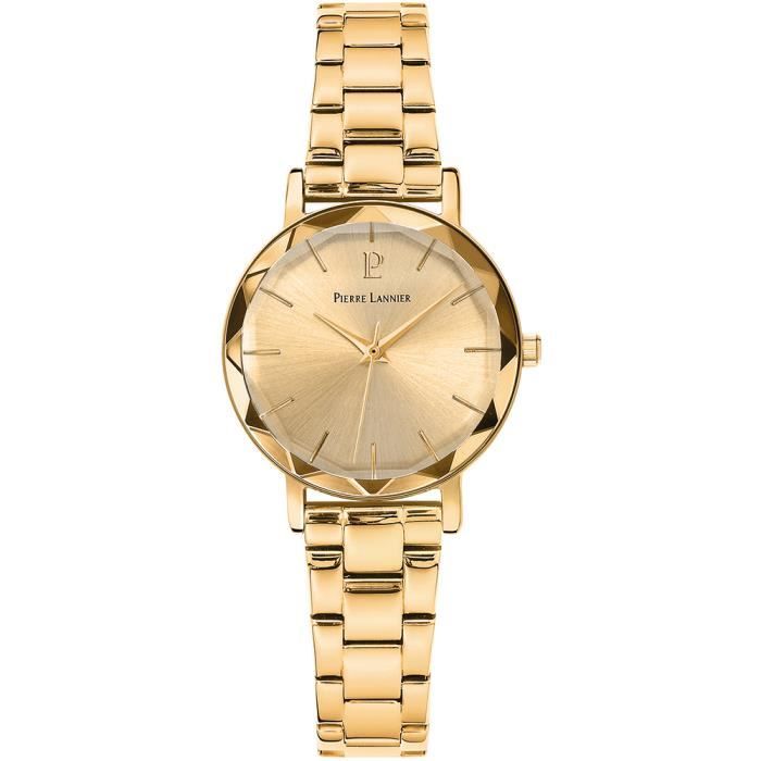 Montre - PIERRE LANNIER - Multiples 012P542 - Acier doré - Étanchéité 5 Atm - Cadran facetté