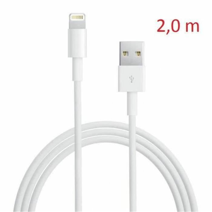 Câble Lightning 2m charge et synchro rapide (2.4 A) OEM 100% apparence &  structure interne chargeur Apple pour iPhone 5 6 7 & - Cdiscount Téléphonie