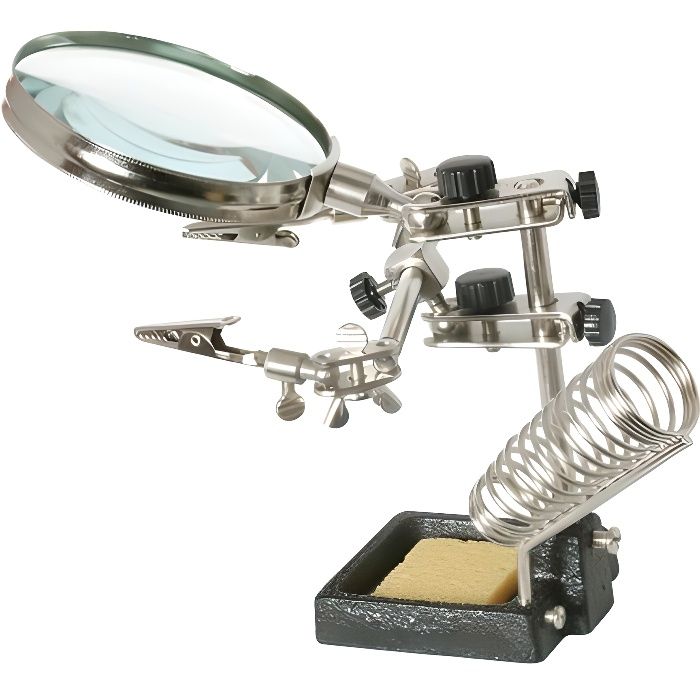 Silverline Loupe sur pied - 60 mm - Socle en fonte - Bras réglable - 2 pinces crocodiles