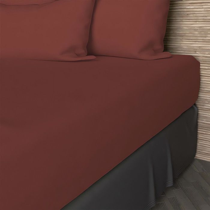 Drap housse en coton 57 fils 160x200 cm UNI brique par Soleil docre Drap housse en coton 57 fils 160x200 cm UNI brique par Soleil docre