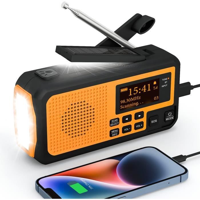 PRUNUS J-367 Solaire Radio Portable, Dab-FM Poste Radio Réveil avec ...