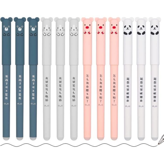 Lot De 10 Stylos Gel Effaçables - Encre Thermosensible - Trousse Panda - 0,7mm