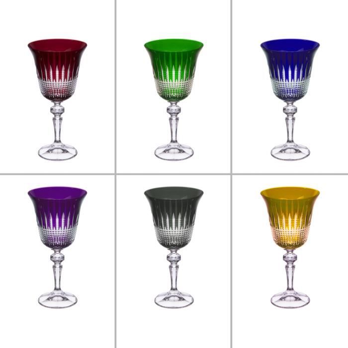 Coffret de 6 verres à pied 22 cl en cristal taillé - Table Passion 9,5 Multicolore