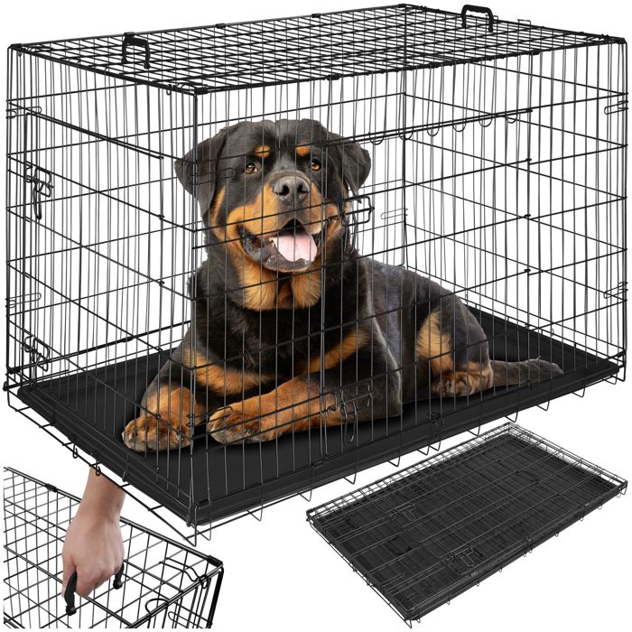 Comparer les prix de TECTAKE Caisse grillagée pour chien LUNA pliable avec 2 portes et 2 poignées de transport - 121,5 x 75,5 x 80,5 cm
