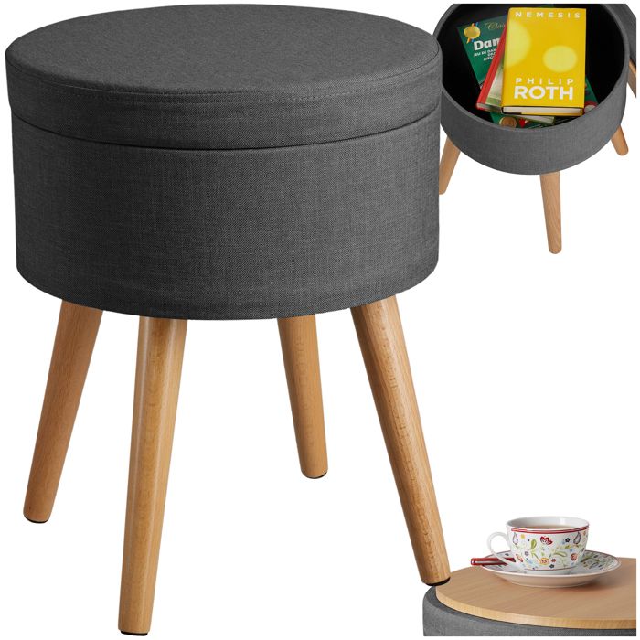 TABOURET - TECTAKE - Tabouret YARA avec Coffre de Rangement 105 L et Table dAppoint 355 x 455 cm - Gris foncé TABOURET - TECTAKE - Tabouret YARA avec Coffre de Rangement 105 L et Table dAppoint 355 x 455 cm - Gris foncé