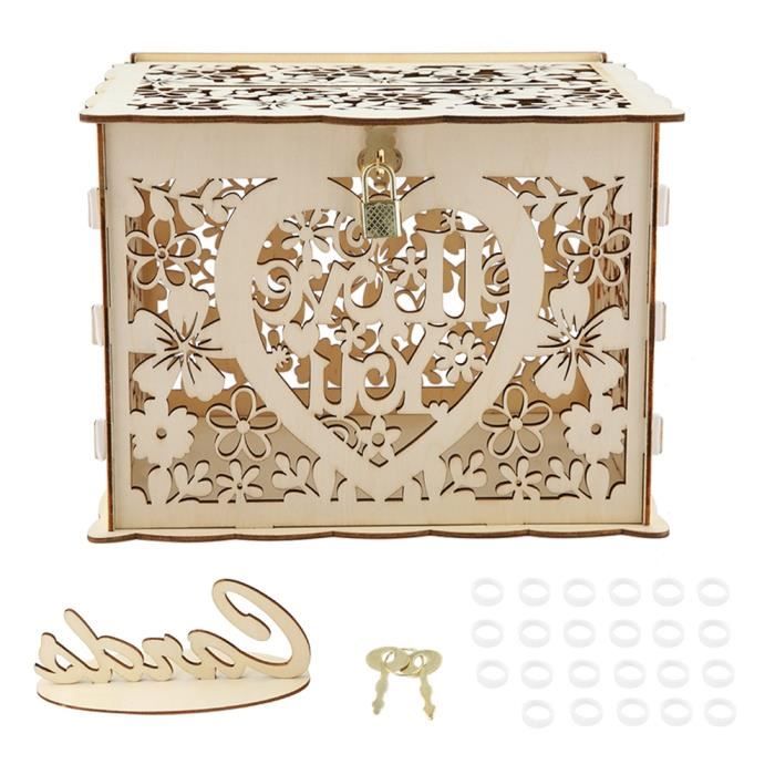 WBTY Boîte à Cartes Mariage En Bois Vintage Avec Serrure Et Fente – Carte Cadeaux Réception, Anniversaire, Baby Shower – Style Rustique Élégant