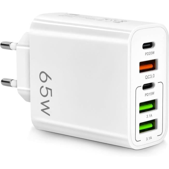 Chargeur Rapide - BASEUS - GaN3 Pro 65W - 4 Ports - Câble Type-C 1M - Compatible iPhone et Samsung - Chargeur pour téléphone mobile - Achat & prix