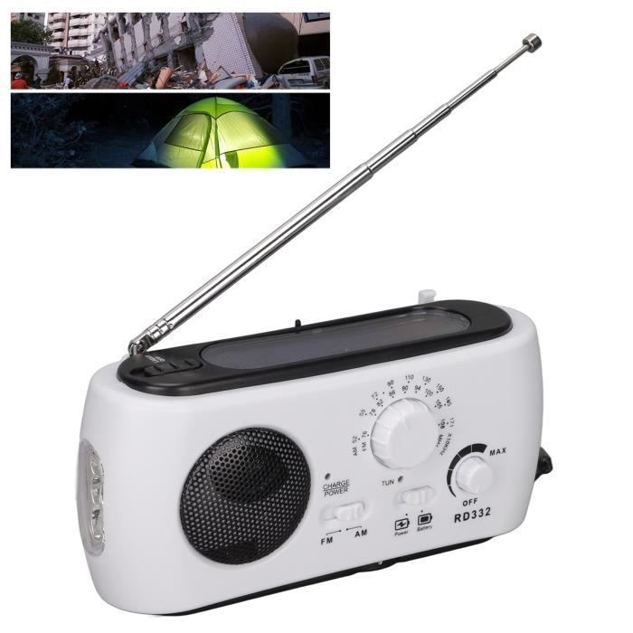 Radio Solaire à Manivelle – Lampe LED, Chargeur USB – Kit Urgence Extérieur