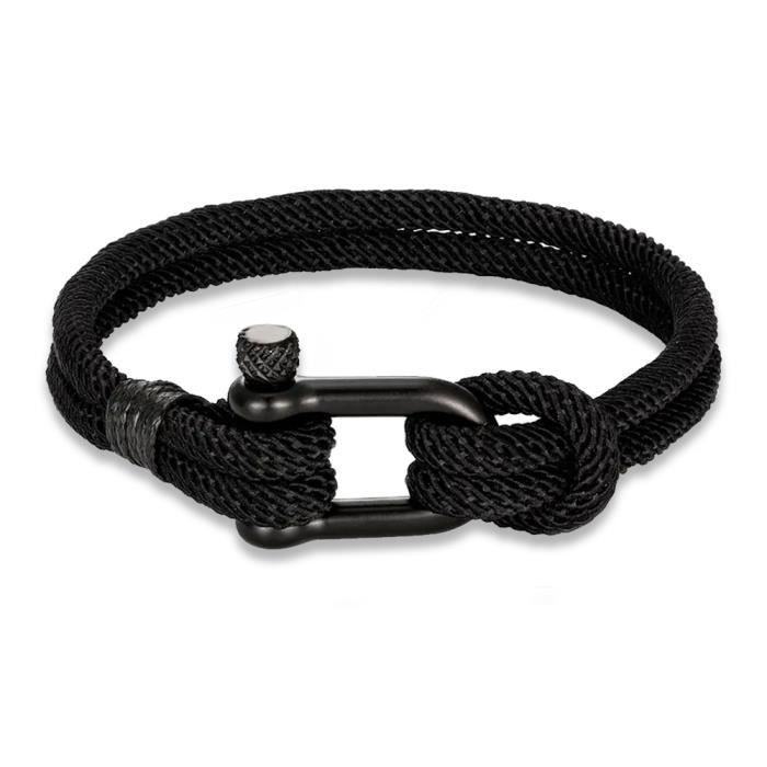 Bracelet - ZENSE - Avec manille nautique en corde tressé - ZB0370 - Homme/Noir