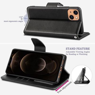 Coque Portefeuille En Cuir Synthétique Pour IPhone 13 Pro Max (6,7") - Noir - Antichoc - Neuf