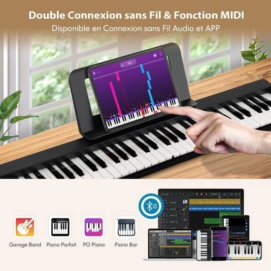 COSTWAY Piano Numérique Pliable 61 Touches – 128 Sons, Bluetooth, Pédale De Sustain – Débutants & Enfants