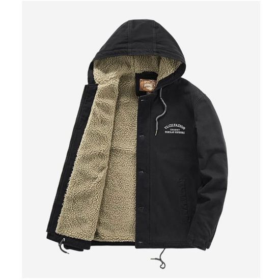 Sweat à Capuche Homme Hiver Épais Doublé Polaire - Veste Chauffante Confortable Hoodie Blouson Zippé