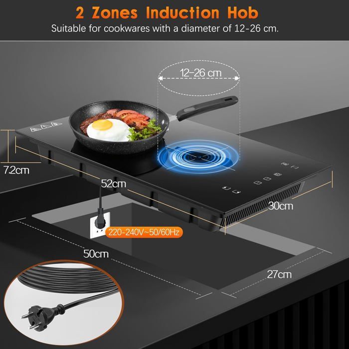 Plaque induction 2 feux encastrable 30 cm 3300W avec commande tactile,9 — free download