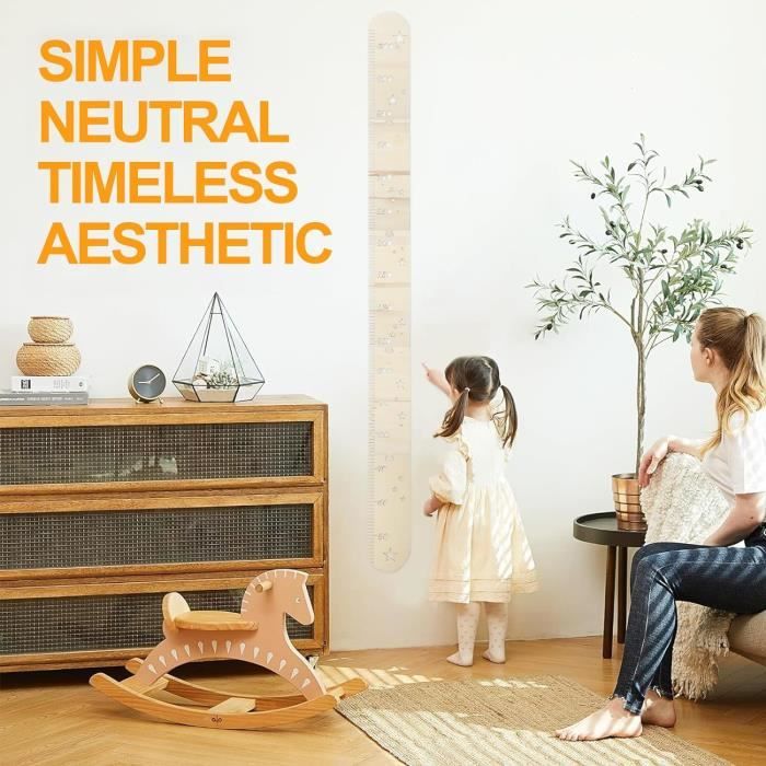 Gurxi Toise Murale Enfant En Bois Amovible 50-200 Cm - Règle De Hauteur Avec Stickers Décoration Chambre Bébé