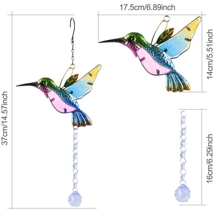 Attrape-Soleil Vitrail Colibri - Décoration Fenêtre Suspendue Oiseau Acrylique Coloré, Pendentif 3D Lumineux Pour Maison, Lot De 2