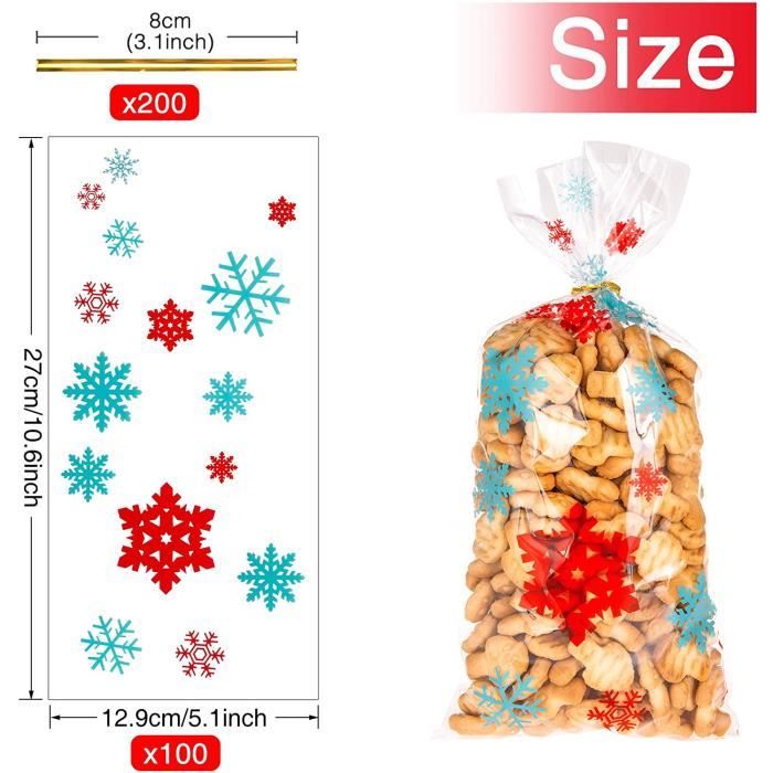 100PCS Sacs à Cadeau Noël Sachet Plastique Pour Bonbons