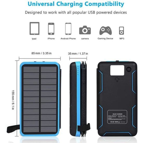 Batterie Externe Solaire pour IPHONE 11 Smartphone Tablette Chargeur  Universel Power Bank 4000mAh 2 Port USB (NOIR) - Cdiscount Téléphonie