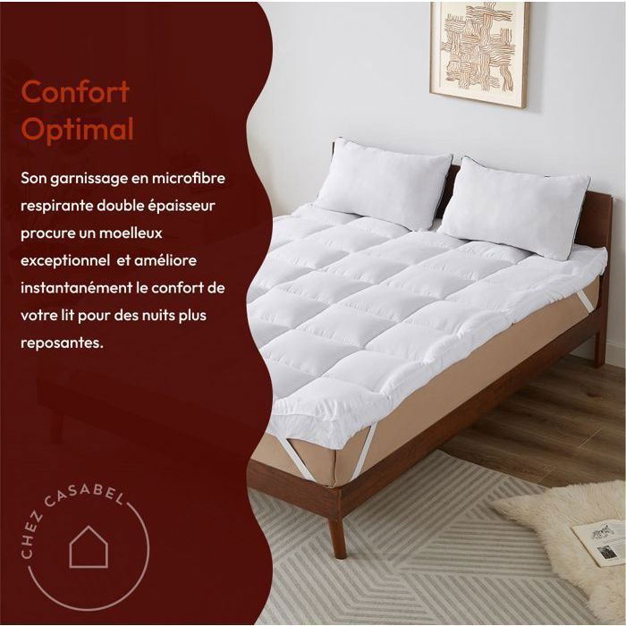 Surmatelas Moelleux 180x200 Cm Microfibre Respirante – Antidérapant 4 Élastiques – Anti-Acariens Gris