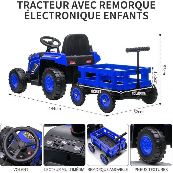 Tracteur électrique enfants - AIYAPLAY - remorque amovible - télécommande 2, 4G - PP et métal - 139x58x55cm - vert - Jeux - Jouets Tracteur électrique enfants - AIYAPLAY - remorque amovible - télécommande 2, 4G - PP et métal - 139x58x55cm - vert - Jeux - Jouets