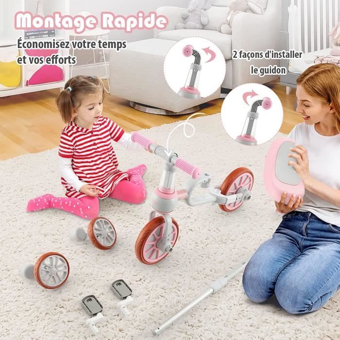Tricycle Evolutif pour Enfant 6 en 1 Siège Twist 360°avec Housse de Pluie  pour Bébé de 12 à 50 Mois Noir et Bleu - Costway