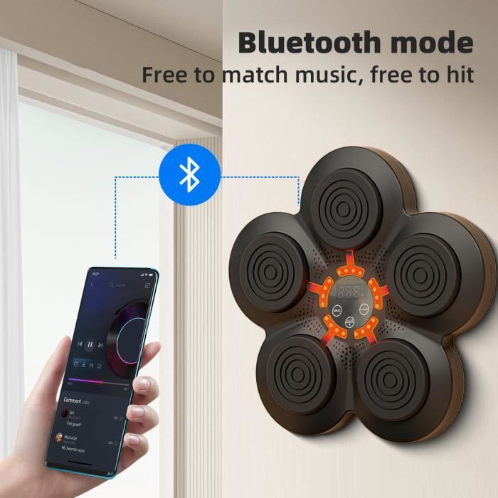 KCVV Machine De Boxe Musicale Murale – Bluetooth, Lumières Colorées, 3 Vitesses – Avec Gants – Pour Entraînement Cardio à La Maison