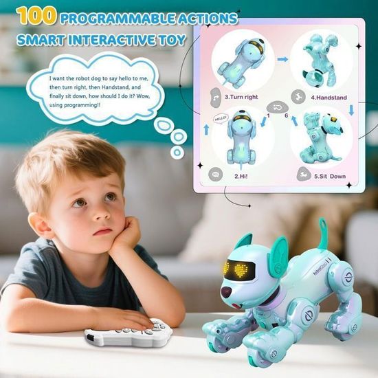Chien Robot Interactif Avec Télécommande - Jouet éducatif Pour Enfants 3 Ans Et Plus - Capteur Tactile, Effets Lumineux