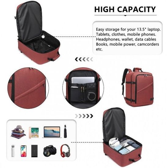 Kono Sac a Dos Cabine pour Easyjet Bagage ?� Main Avion 45x36x20 Sac de Voyage Sac a Dos 