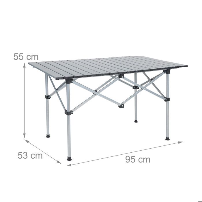 Table De Camping Pliante Relaxdays - 6 Personnes, 53,5x120x60 Cm, Plastique & Acier, Noire, Résistante Intempéries