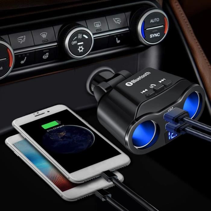 Accessoires auto intérieurs,Allume-cigare 90W 12V-24V, Bluetooth, chargeur  de voiture USB, 2 prises avec affichage de tension - Cdiscount Auto