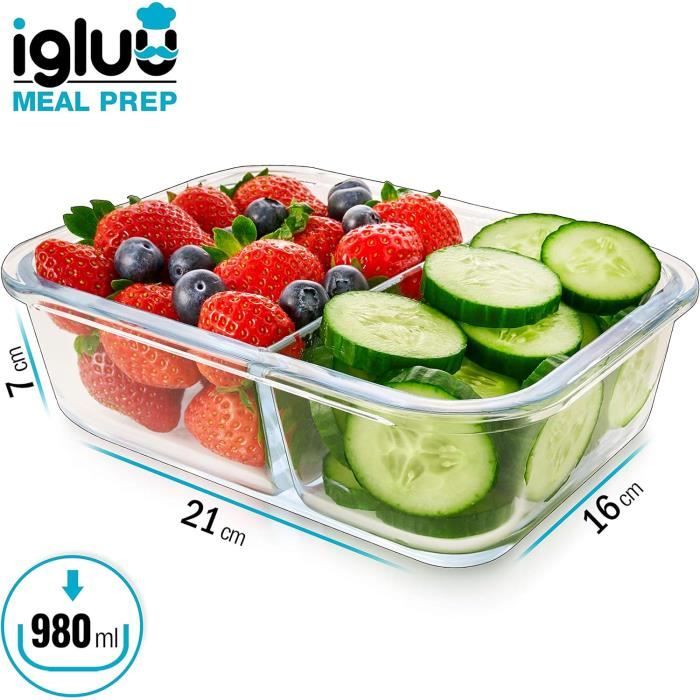 Igluu Meal Prep - [Lot de 3] Boîtes alimentaires à 2 compartiments en verre  pour préparation des repas - Réutilisables, sans BPA244 - Cdiscount Maison