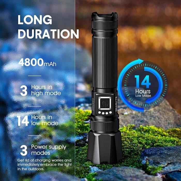 Lampe Torche Rechargeable GEARLITE - 2 Pièces, LED Puissante 8000K, Zoomable, IP65, Portée 200m - Pour Camping, Randonnée, Urgences